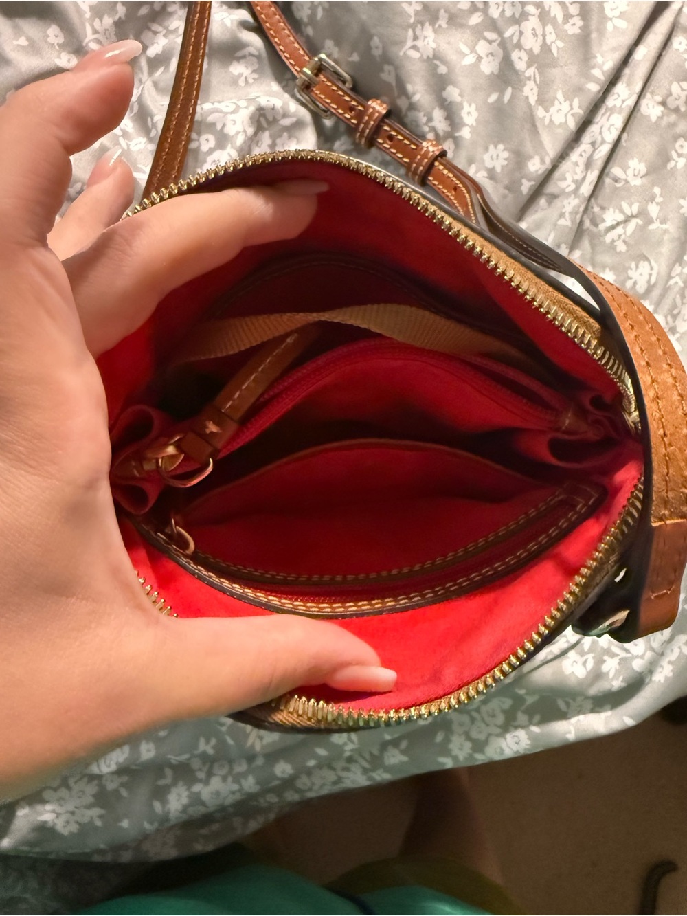 Dooney & Bourke Navy Pebbled Leather Crossbody with Brown Trim - Picture 4 of 4